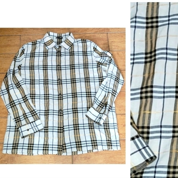 Burberry London Nova Check Plaids With Gold Metallic Details Shirt Size 14 - Picture 10 of 10